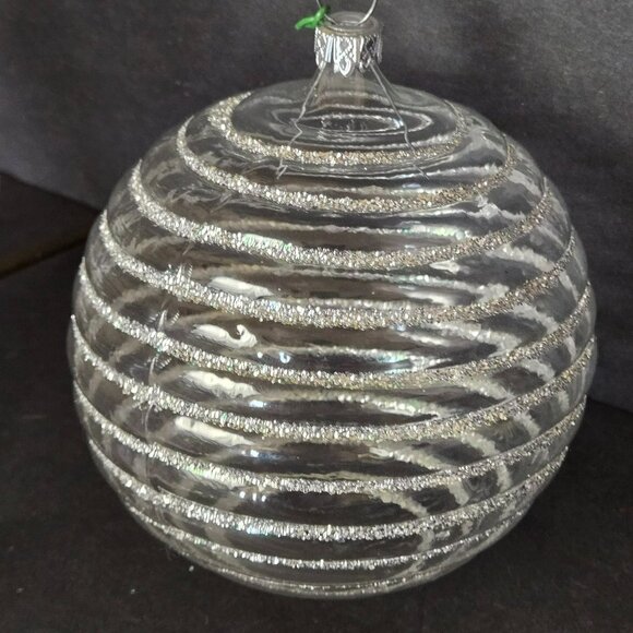 Vintage German Shatterproof Ribbed Ornaments Set Of 3 Clear Silver Stripe 4" - Picture 6 of 8